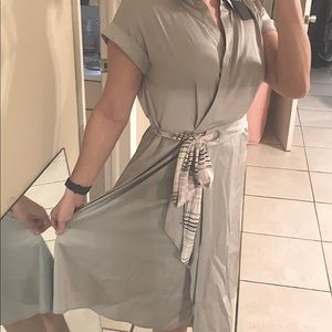 Candie’s grey silver dress with plaid belt small